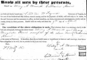 Wiley A Murrell and Mary Honce Marriage Bond.