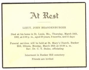Lt. John Brandenburger- Funeral Card