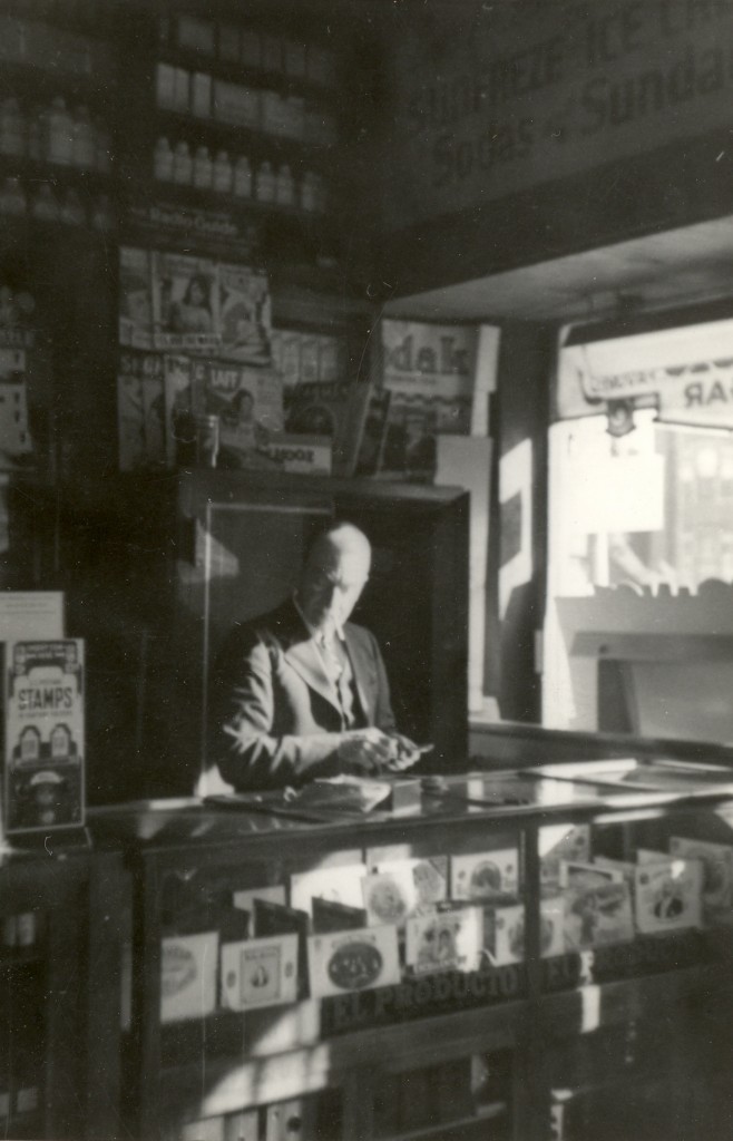 Samuel J. Lee in His Drugstore in St. Louis, Missouri, possibly 1940s or 1950s?