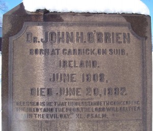 Dr. John H. O'Brien- headstone detail