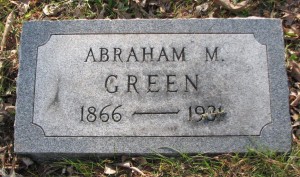 Headstone of Abraham M. Green 1866-1931 Mt. Olive Hebrew Cemetery, now United Hebrew Cemetery, University City, St. Louis, Missouri, USA. Image used with kind permission of FAG photographer.