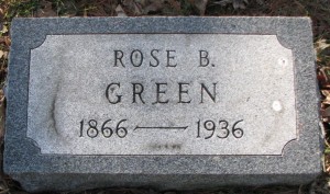 Headstone of Rose Brave Green 1866-1936,  Mt. Olive Hebrew Cemetery, now United Hebrew Cemetery, University City, St. Louis, Missouri, USA. Image used with kind permission of FAG photographer.