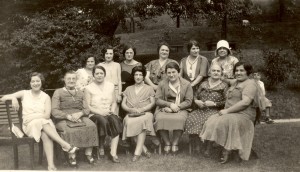A group of Broidas, photo taken in Pittsburgh about 1929-1930.Front row seated. First three ladies were probably Rogow family. (not of the John Broida tree.) Fourth person unknown. Fifth person is Aunt Lil (Bildhauer) Broida, wife of Louis Broida, Sixth - Aunt (Mumi) Feige - wife to John Broida's brother-unknown which brother, as no record of that name. Seventh - Lucy - David Broida's wife. Back rwo: Standing - First person - unidentified, Second person, Gertrude Cooper, Third person, Bessie Broida, Fannie Broida (Joseph Broida's wife), Fourth and Fifth person unidentified. (The fourth and fifth person were not from the John Broida family.)
