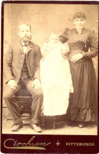 Unknown Couple with Baby- Green or Cooper Family? Photo taken by R.D. Cochran, "Artistic Photographer" in Pittsburgh, Pennsylvania.