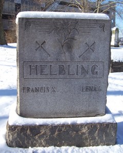Headstone of Francis X. Helbling and his wife, Lena Gertrude O'Brien Helbling.