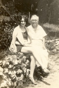 Ruth Nadine (Alexander) Lee and her mother, Wilhemina (Schoor) Alexander at Lake Tanycomo, Missouri