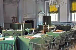 The Assembly Room in Philadelphia's Independence Hall, where the Second Continental Congress adopted the Declaration of Independence.