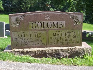 Maurice A. GOLOMB and Mollie TEX Headstone, Headstone, B'nai Israel Cemetery, Pittsburgh PA. With kind permission of FAG photographer.