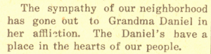 Margaret Ann Hemphill Daniel- illness mentioned in Prairie City News, 23 Dec 1915, Vol. 41, No 52, Page 1, Column 1.