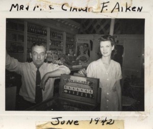 June 1942- Claude Frank Aiken and his wife Mildred Paul in their drugstore.