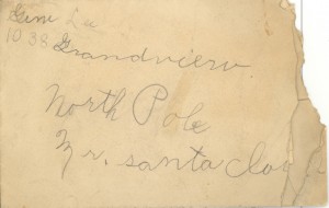 Envelope to Santa from Lloyd Eugene "Gene" Lee, possibly c1915.