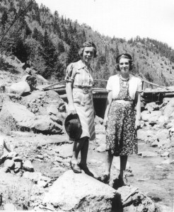 Henrietta (Fasterling) Reuter on left and Ruth Nadine )Alexander) Lee on right in Colorado, 1940s.