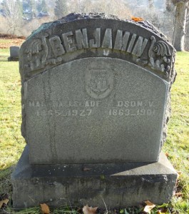 Benjamin-Slade Headstone in the Odd Fellows Cemetery, The Dalles, Oregon. Reprinted with kind permission of photographer.