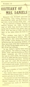 Obituary of Margaret Ann Hemphill, 23 December 1915, Prairie City News, Prairie City, Iowa, page 1.