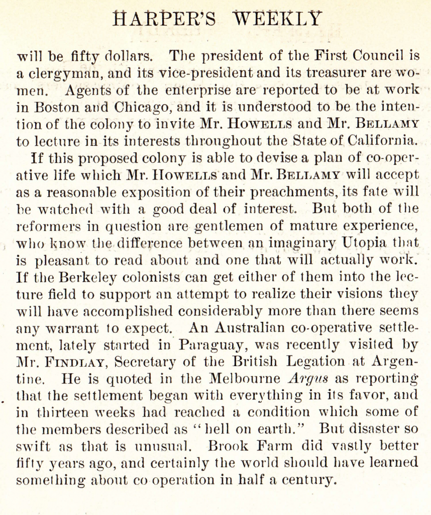 "An Altrurian Experiment" in Harper's Weekly, 15 Sep 1894, Vol. 38, No. 1969, Page 867, Part 2.