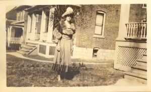 April, 1918. Possibly Dorothy (Aiken) Lee in front of their home at 1038 Grand View Place, St. Louis, Missouri.