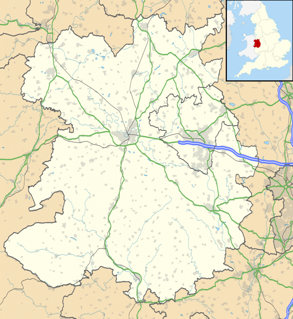 Acton Burnell Castle in Shropshire, England- Map. Wikipedia, Contains Ordnance Survey data © Crown copyright and database right, CC 3.0 license.