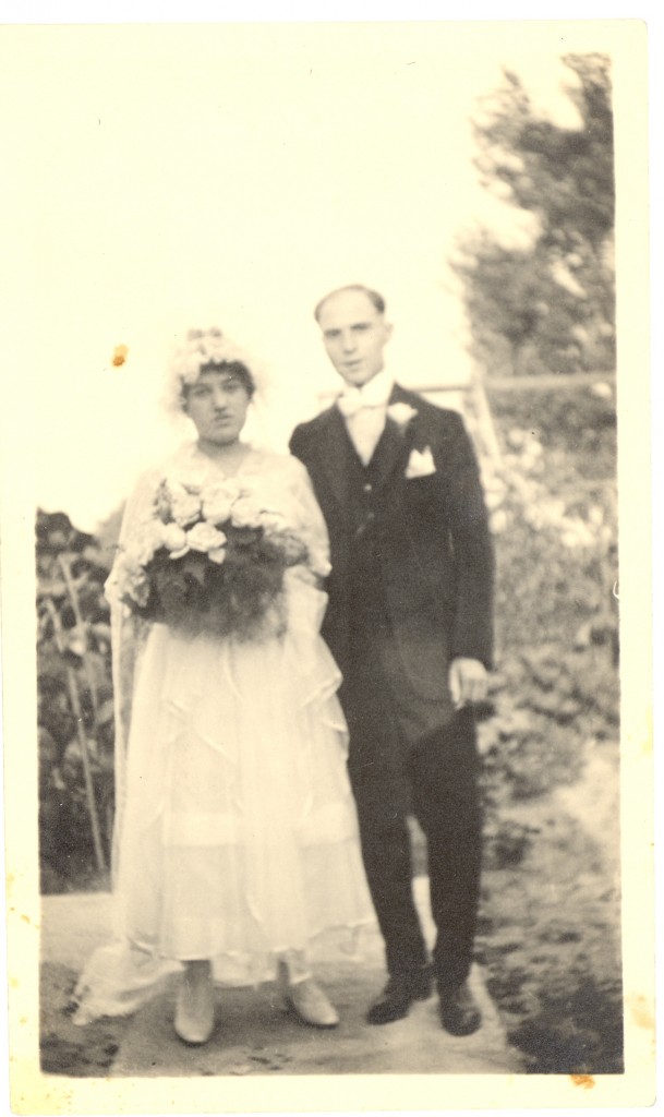 Wedding portrait of Lucy M. Shatzke and Theodore "Dave" Broida, 20 Aug 1916.