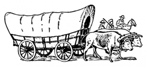 Covered wagon pulled by oxen. Wikimedia Commons.