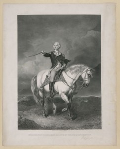 Washington Receiving a Salute after the Victory at Trenton, NJ on 26 dec. 1776. William Holl engraving c1860 after a painting by John Faed. Library of Congress