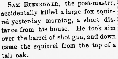 Samuel T. Beerbower killes large squirrel.