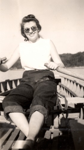Mary Helbling McMurray on Lake Ozark, on their honeymoon, 05 June 1948.