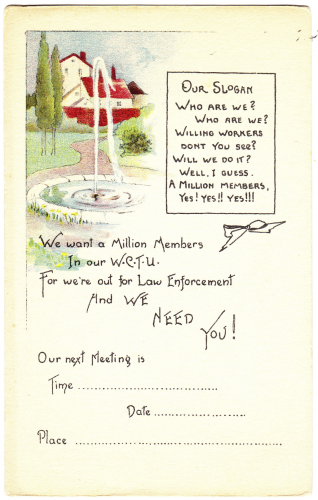 Women's Christian Temperance Union (W.C.T.U.) Invitation Postcard, c1910?
