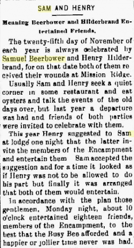 Samuel T. BEERBOWER- "Sam and Henry"- observation of the anniversary of Mission Ridge_The Marion Daily Star [Marion OH], 26 Nov 1895