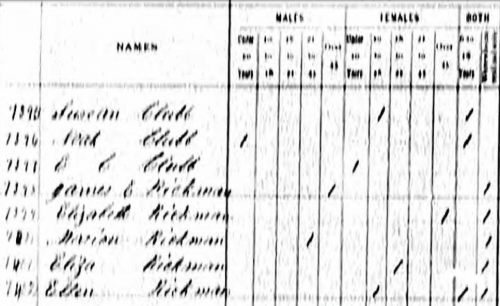 1876 Missouri State Census for James E. Rickman family.