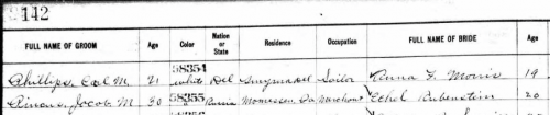 Marriage record of Ethel Rubinstein to Jacob M. Pincus in Delaware, 06 Sept 1911, part 1, via Ancestry.com.