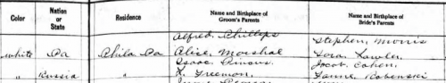 Marriage record of Ethel Rubinstein to Jacob M. Pincus in Delaware, 06 Sept 1911, part 2, via Ancestry.com.
