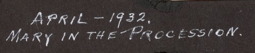 Caption for Mary Theresa Helbling In The Procession, April, 1932. Written by Anna Mae Beerbower Helbling, her mother.
