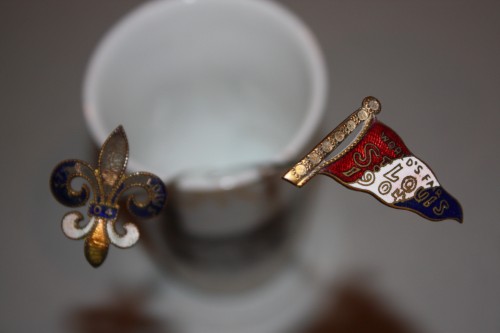 Souvenir of 1904 St. Louis World's Fair-2 enamel hatpins.
