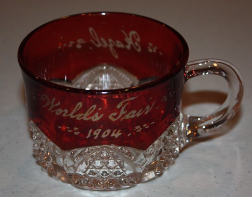 Souvenir of 1904 St. Louis World's Fair-Pressed Ruby Glass Punch Cup-front.
