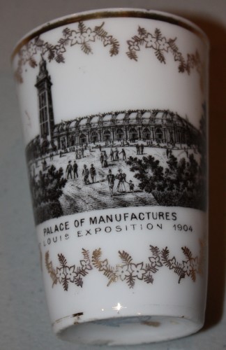 Souvenir of 1904 St. Louis World's Fair-Transferware Porcelain small tumbler- Palace of Manufactures.