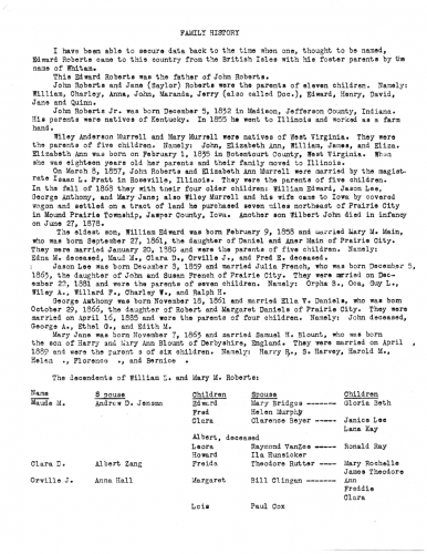Roberts-Murrell Family History, 1946. Part 1 of 3.
