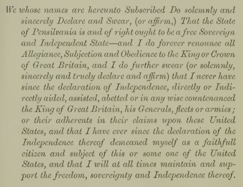 1777 Pennsylvania Oath of Allegiance given by Caspar Bierbure on 16 May 1778.