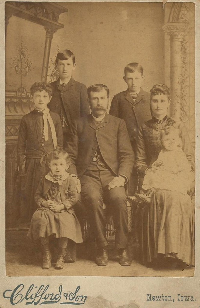 McMurray-Benjamin Family circa 1886: Frederick Asbury McMurray, Hannah "Melissa" Benjamin McMurray, William Elmer McMurray, Harry J. McMurray, Addie Belle McMurray, Roy McMurray, and Ray McMurray (baby)