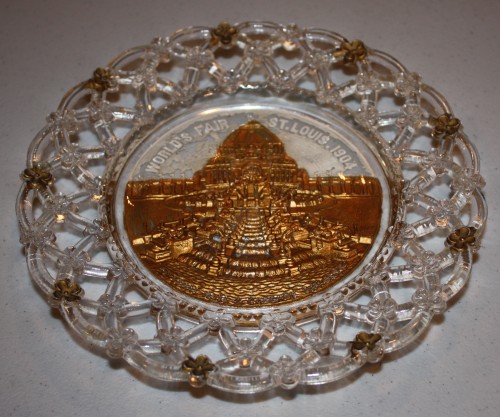 1904 St. Louis World's Fair Goofus Glass Plate Souvenir- Festival Hall and Cascade Gardens.