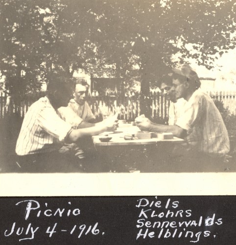 July 4th, 1916 Picnic with the Helblings, Diels, Klohrs, and Sennewalds. 
