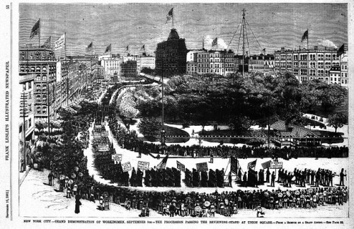 First Labor Day Parade in the US, 5 Sep 1882 in New York City. Via Wikimedia.