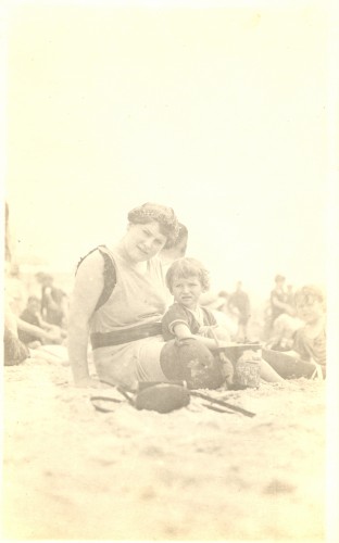 Lilian Bildhauer Broida and daughter Georgian Broida at the beach, possibly c1920.