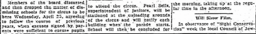 School not to be dismissed for the circus. Marion Daily Star, Marion, Ohio, 17 Apr 1923, Vol. XLVII, No. 122, P 12. Used with permission.