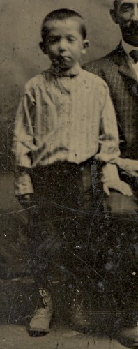 Circa 1908, Morris Broida, cropped from a tintype of his father, John Broida, and sons Philip and Harold. Likely taken in St. Louis, Missouri.