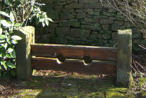 The old village stocks in Chapeltown, Lancashire, England, via Wikimedia, CC by 2.5 license, author Austen Redman.
