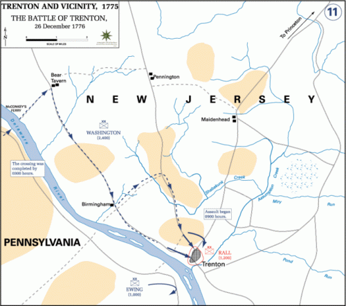 Battle of Trenton and Vicinity, 26 December 1776, via Wikipedia, public domain.