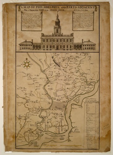 A Map of Philadelphia and Parts Adjacent, With A Perspective View of the State House. Philadelphia: Lawrence Hebert, 1752 source: http://hdl.loc.gov/loc.gmd/g3824p.ct000294 via Wikipedia. Public domain.