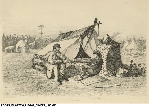 "Home Sweet Home" by Edwin Forbes. Courtesy Indiana Historical Society. See notes for details.