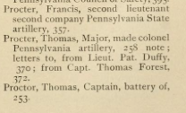 Officers by the name of Proctor listed in, "The Battles of Trenton and Princeton" by William S. Stryker, 1898.