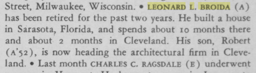 Leonard Broida's Carnegie Alumni News update for September, 1964, in the Alumni News, page 7.